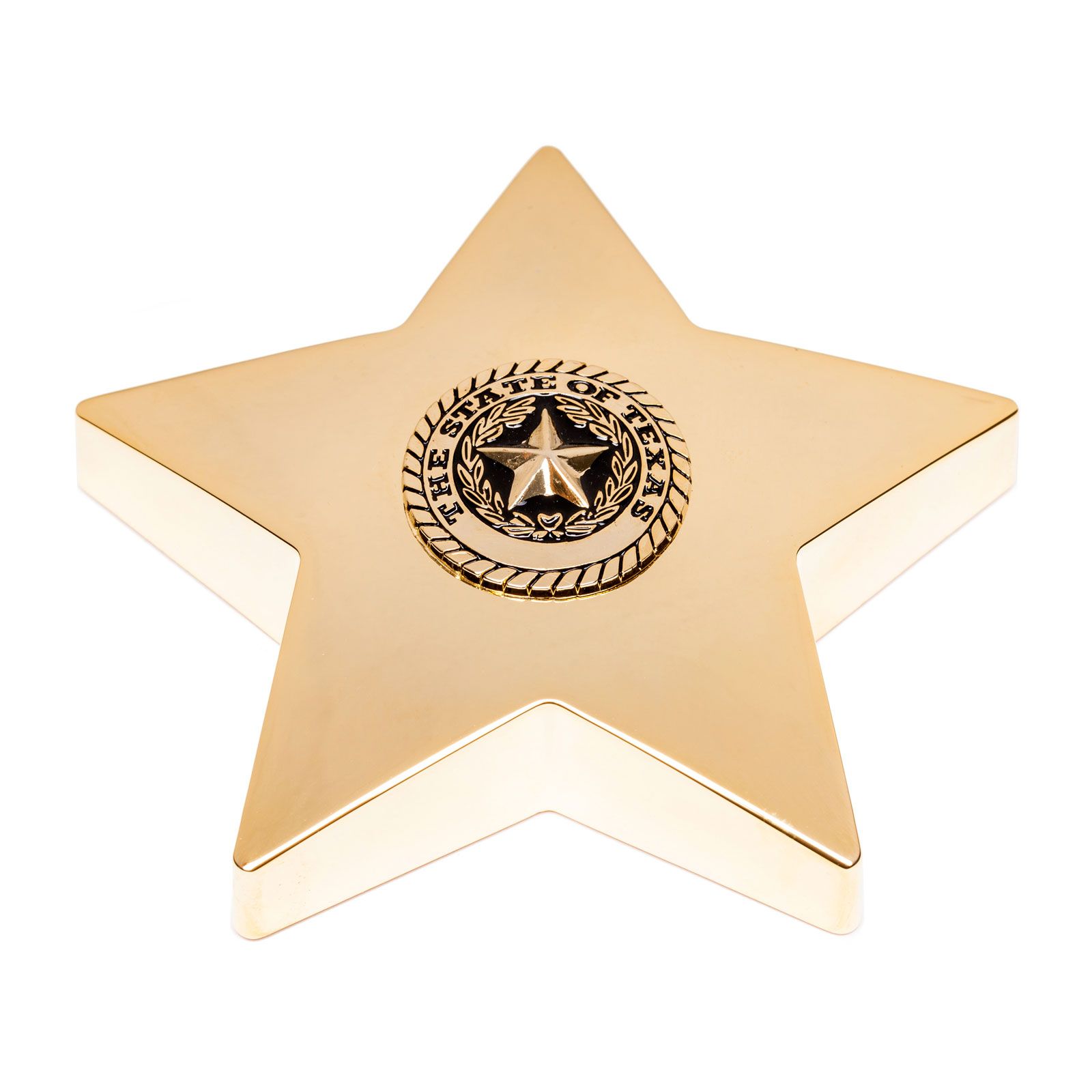 Texas State Seal Gold Tone Star Paperweight Texas Capitol Gift Shop