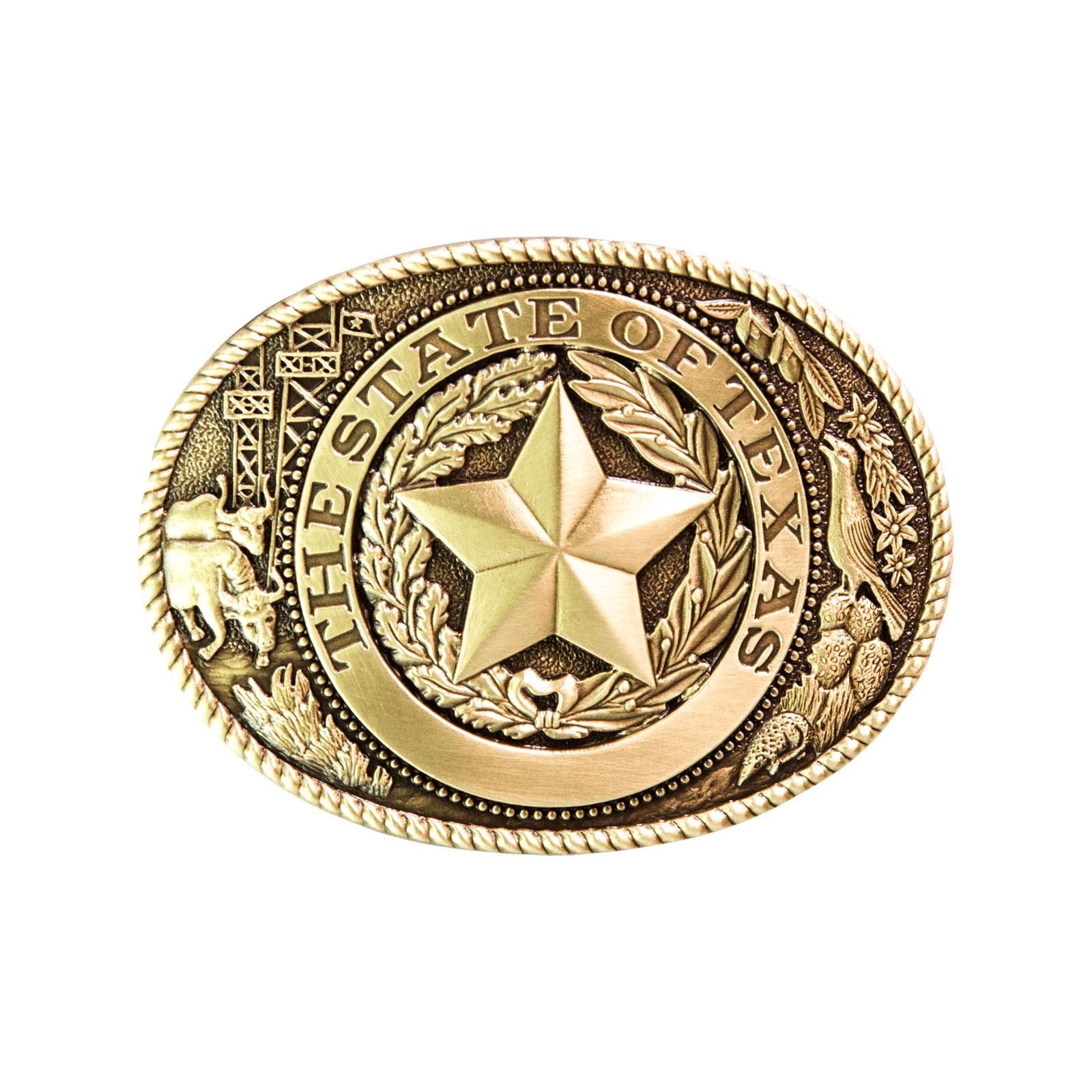 Texas State Seal Icons Brass Belt Buckle | Texas Capitol Gift Shop