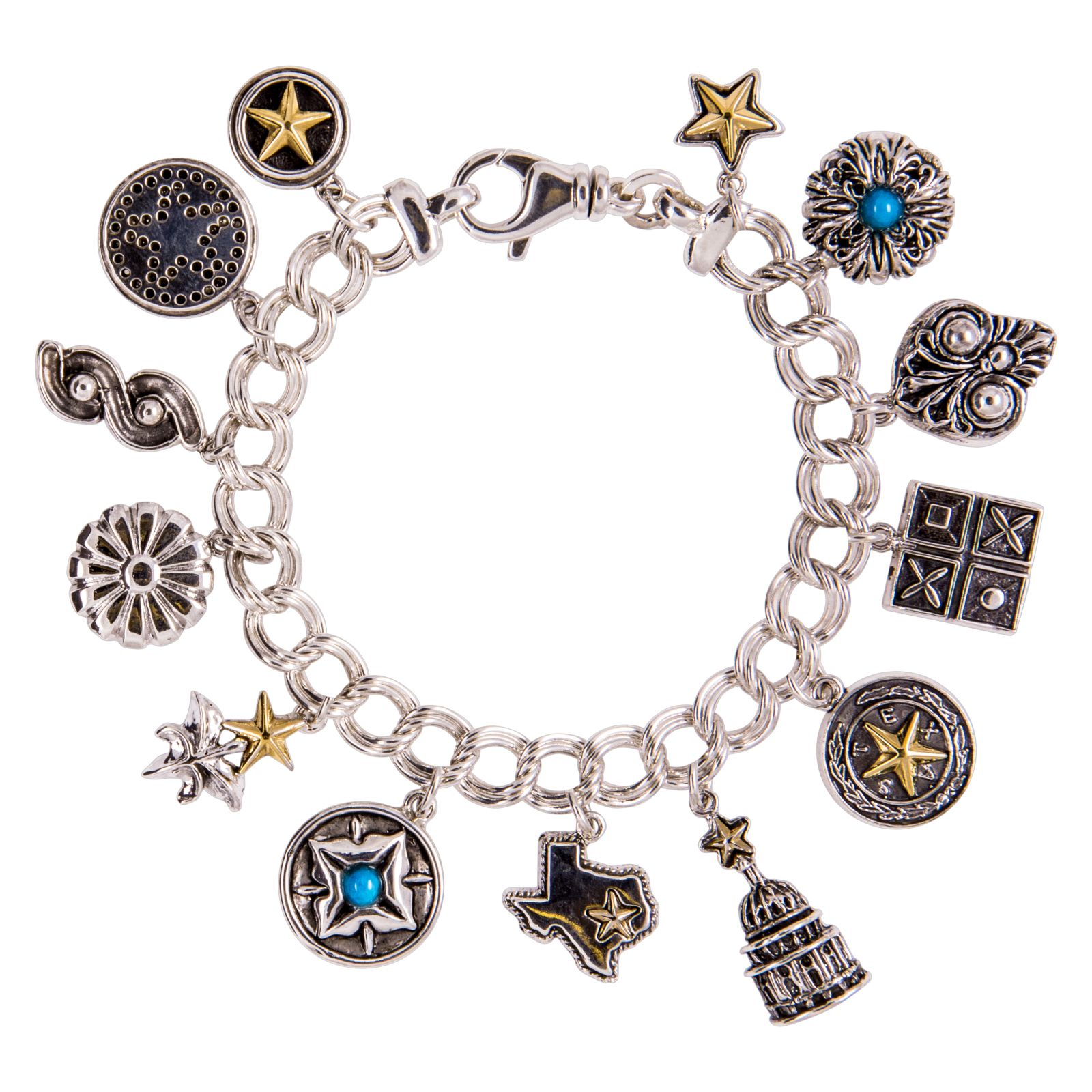 Texas 13 Charm Sterling Silver Bracelet Texas Capitol Gift Shop