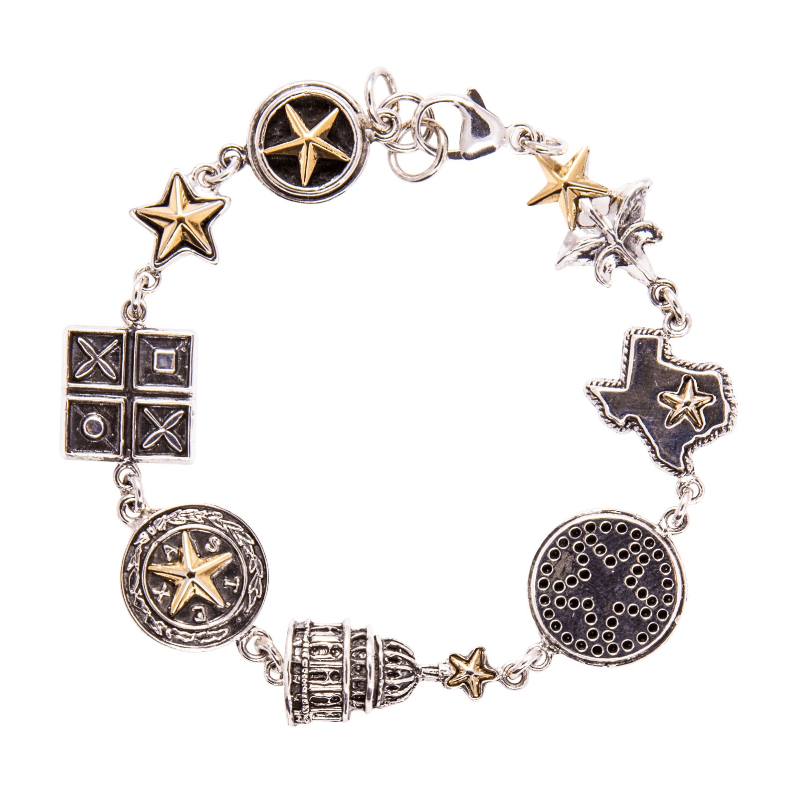 Texas 8 Charm Sterling Silver Bracelet Texas Capitol Gift Shop