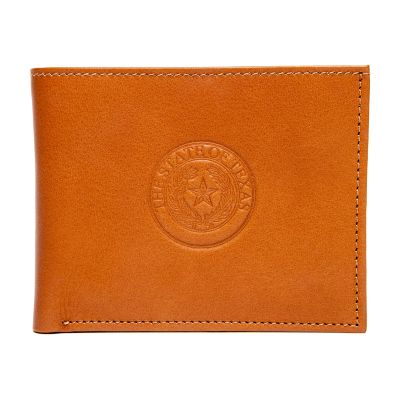 Texas State Seal Leather Bi-Fold Wallet - Saddle