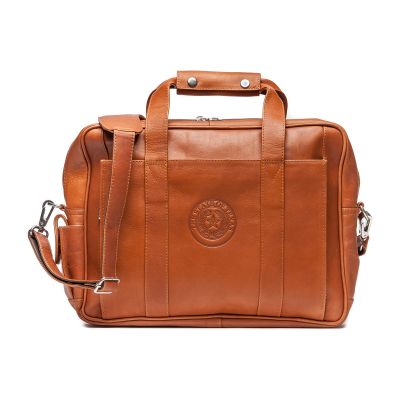 Texas State Seal Leather Computer Briefcase - Saddle