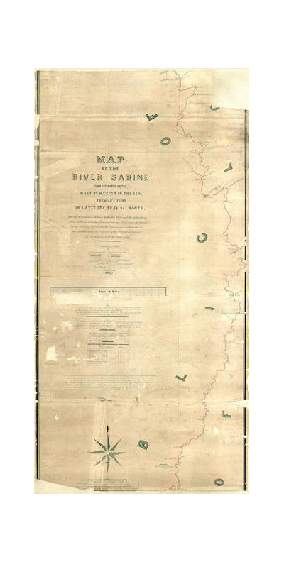 A.B. Gray Map of the River Sabine from its mouth on the Gulf of Mexico in the Sea to Logan's Ferry, 1842 (pt. 2 of 3 - Center)