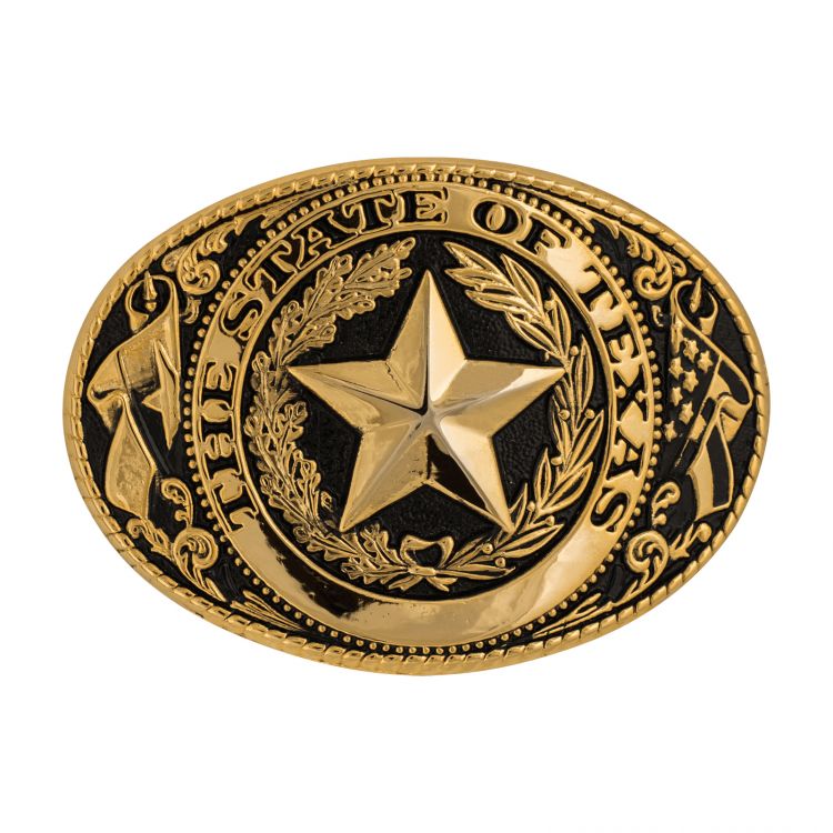 Texas State Seal Gold-Tone and Black Belt Buckle