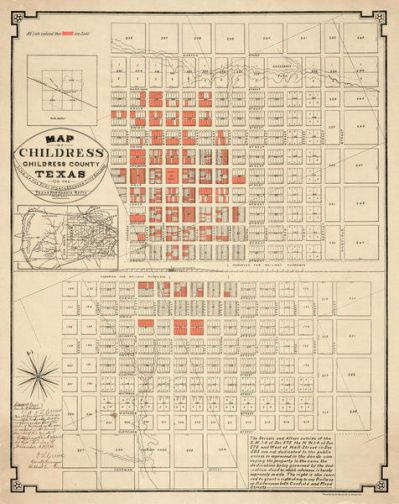 Denver Lithographic Company Map of Childress, Childress County, Texas on the Line of the Fort Worth and Denver City Railway, Texas Pan-Handle Route, 1888