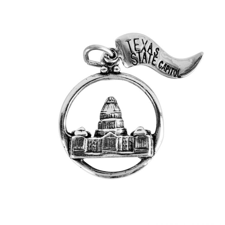 Texas State Capitol Circle Sterling Silver Charm