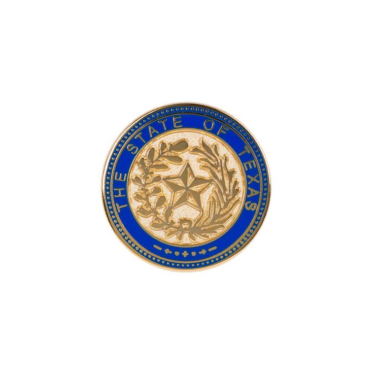 Texas State Seal Blue Rimmed Gold-Tone Lapel Pin