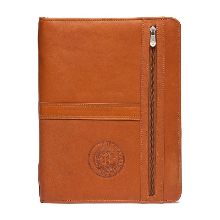 Texas State Seal Leather Three-Way Envelope Portfolio - Saddle