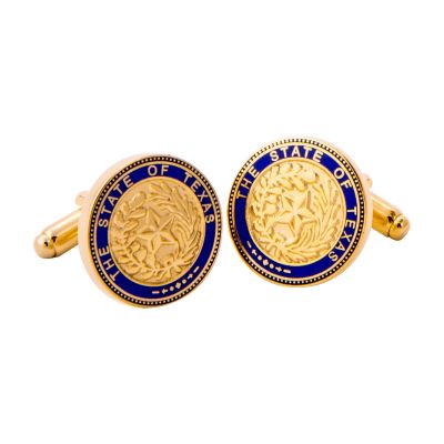 Texas State Seal Blue and Gold-Tone Cuff Links