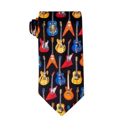 Hanging Guitars Hand Printed Silk Tie