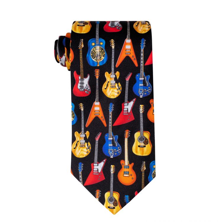 Hanging Guitars Hand Printed Silk Tie
