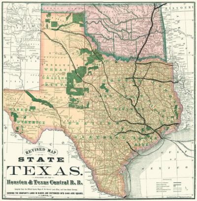 Houston and Texas Central Railroad Revised Map of the State of Texas, 1876