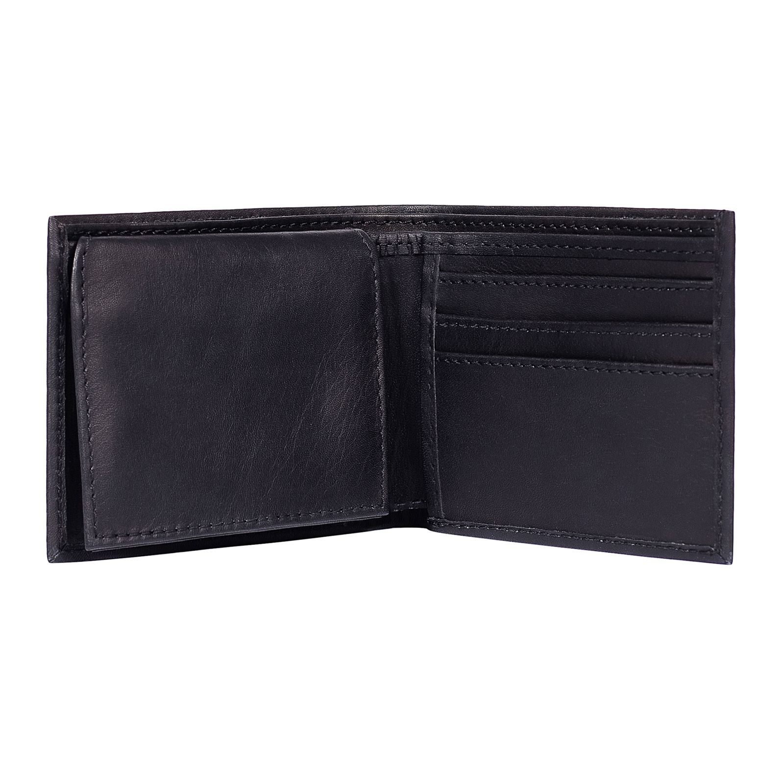 MENS Bifold Wallet 1 Center ID Flap Gift Box Included Premium Cowhide Leather 