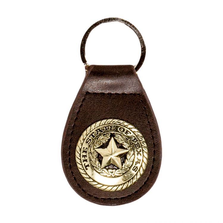 Texas State Seal Leather Keychain - Brown