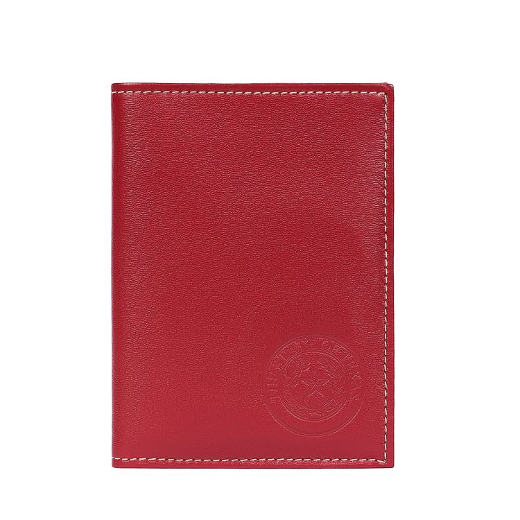 Texas State Seal Leather Passport Wallet - Red