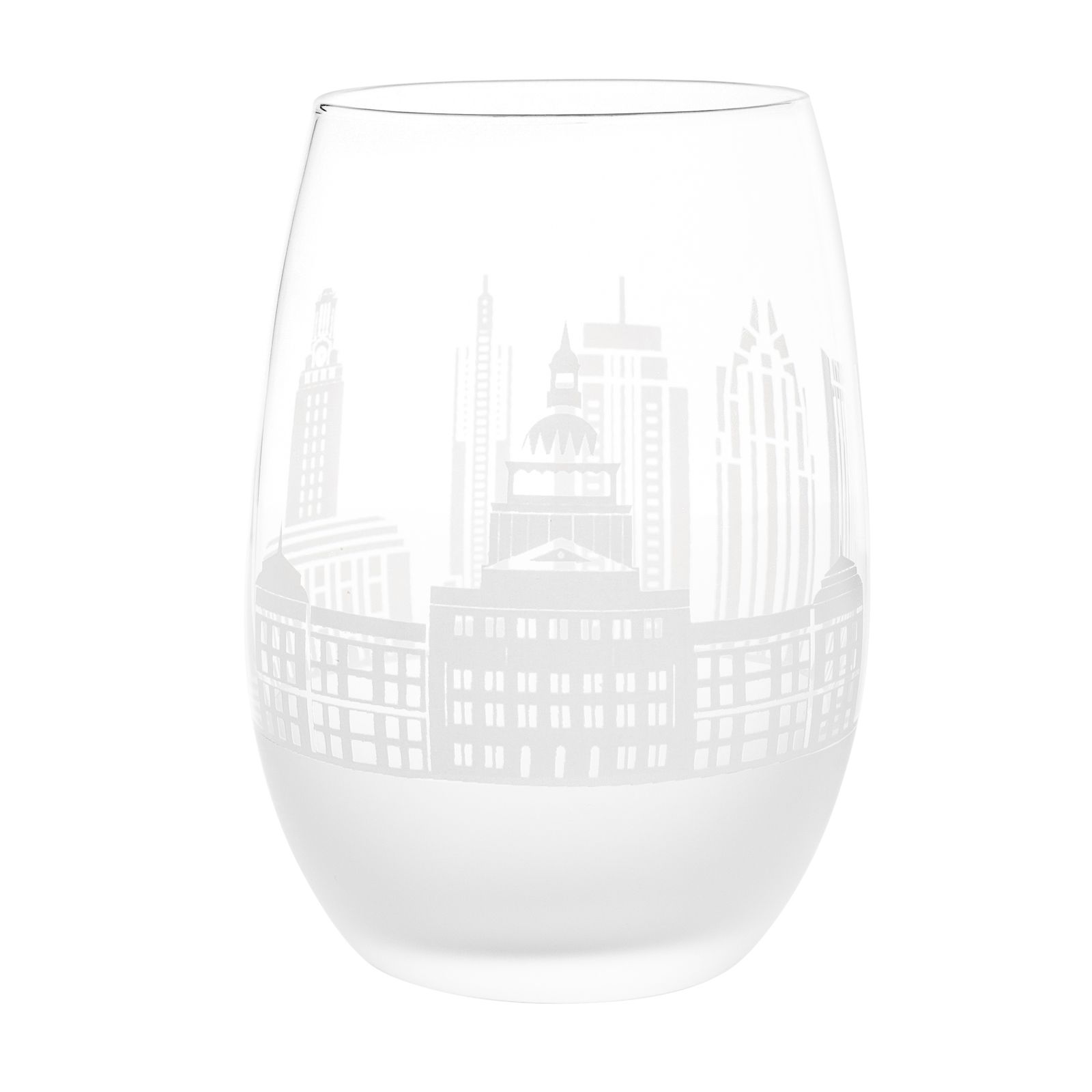 Panorama set of 2 Dallas City Skyline Stemless Wine Glasses 