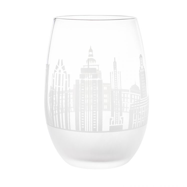 Panorama set of 2 Dallas City Skyline Stemless Wine Glasses 