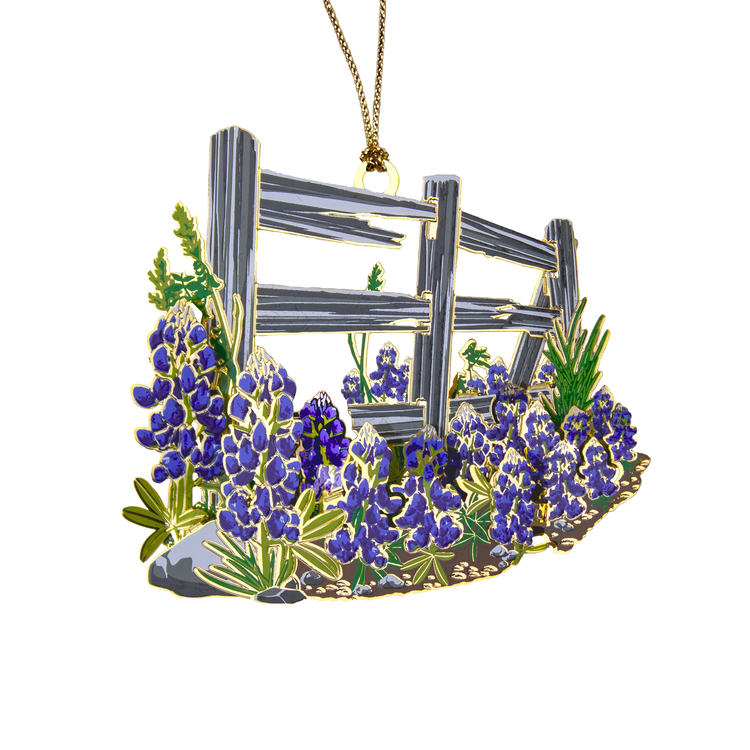 Bluebonnets and Cedar Fence Ornament