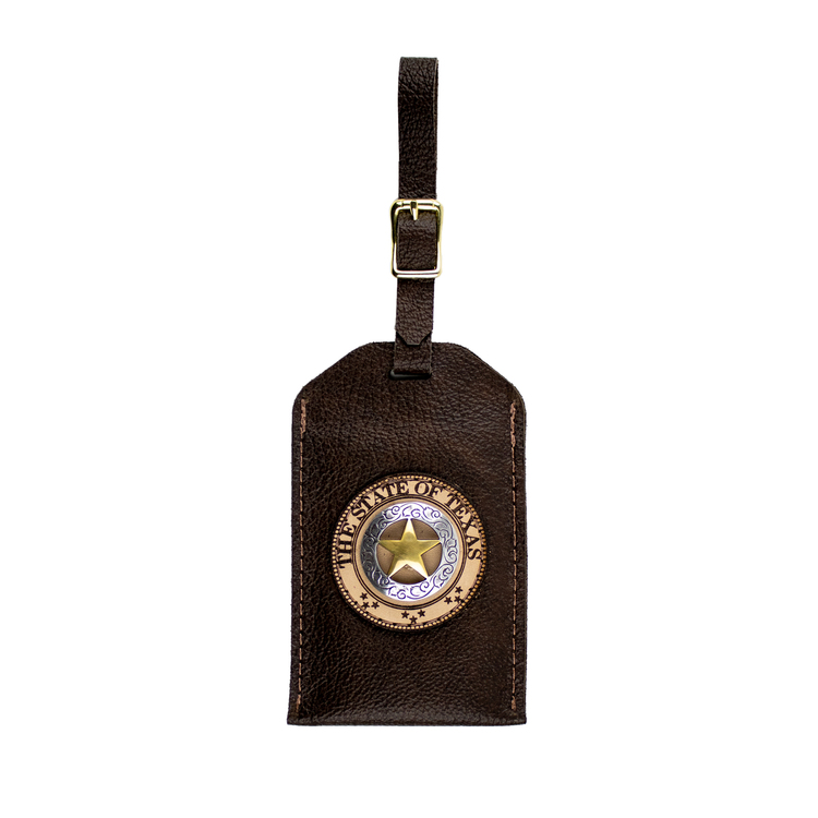 Lone Star Two-Tone Leather Luggage Tag - Brown