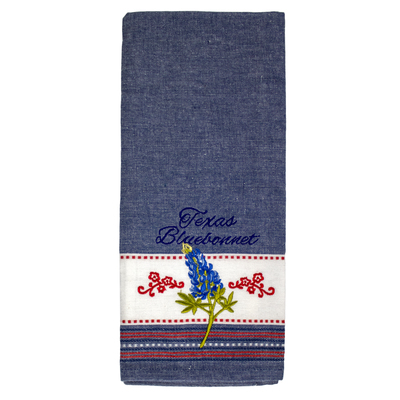 Texas Bluebonnet Embroidered Cotton Tea Towel