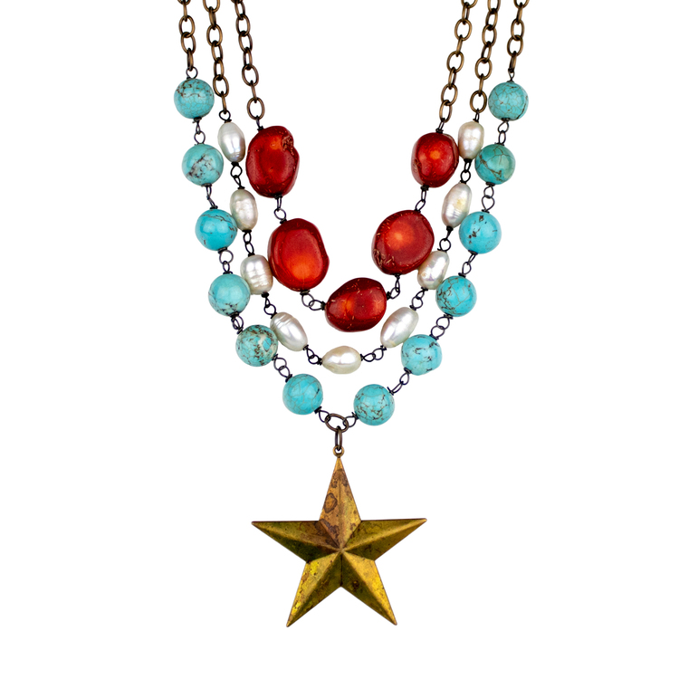 Texas Triple Strand Star Necklace