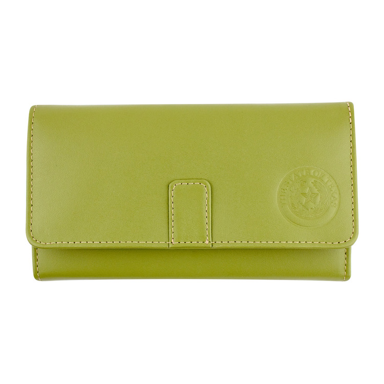 Texas State Seal Leather Long Tri-Fold Wallet - Apple Green