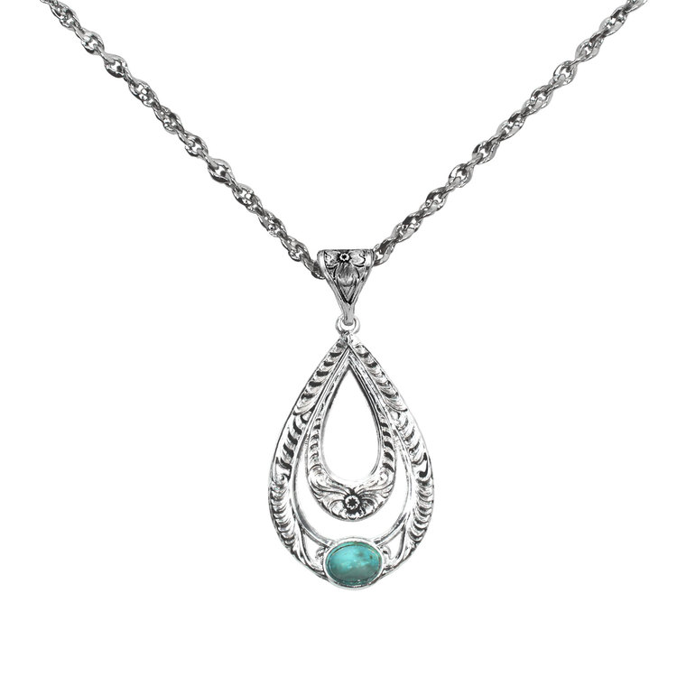 Turquoise and Silver Teardrop Necklace