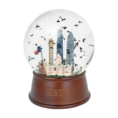 Austin Glitter and Bats Glass Snow Globe - Large