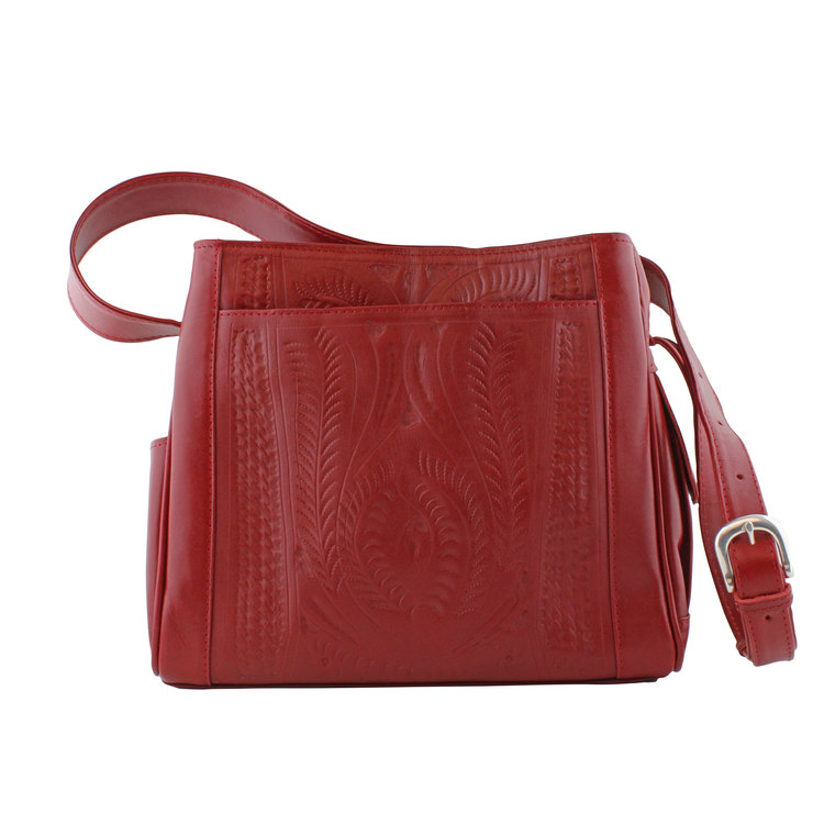 red leather bag