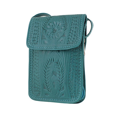 Tooled Leather Crossover Purse - Turquoise