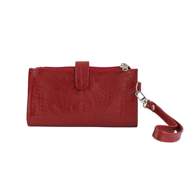 Tooled Leather Wristlet - Red