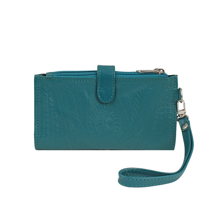 Tooled Leather Wristlet - Turquoise