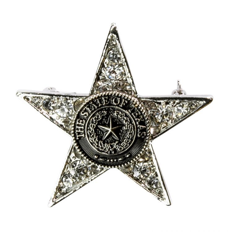 Texas State Seal Star Shaped White Stone Brooch