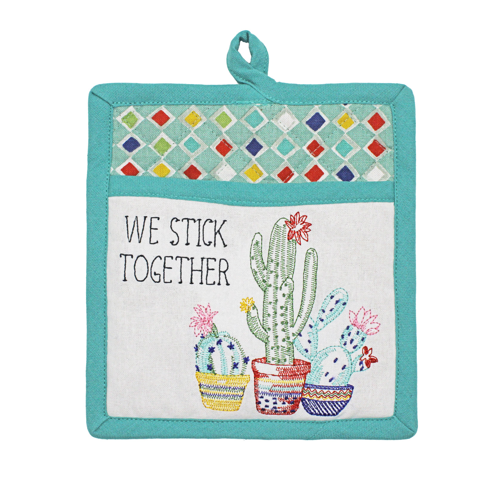 Cactus Garden Embroidered Pocket Mitt