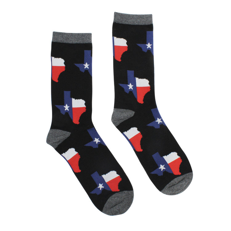Texas Shaped State Flag Adult Socks - Black
