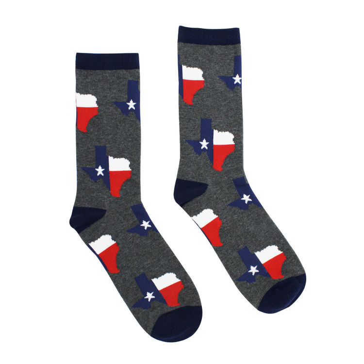 Texas Shaped State Flag Adult Socks - Gray