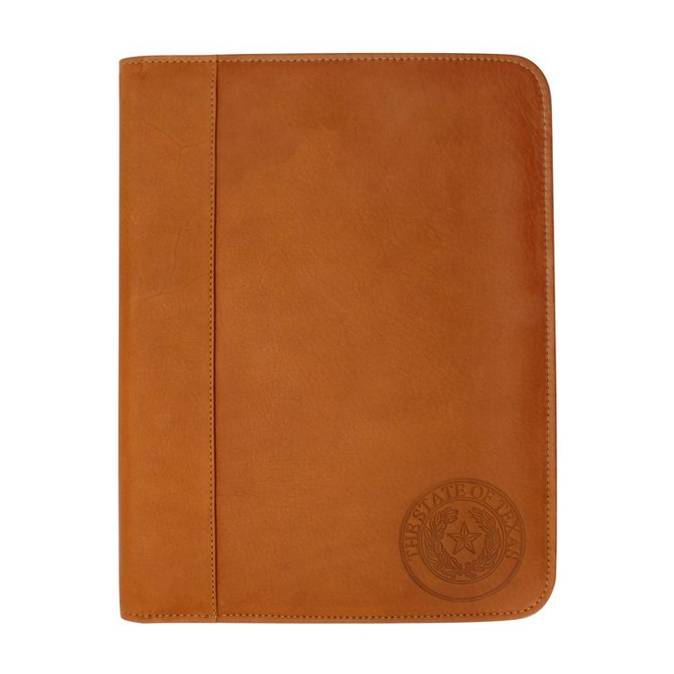 Texas State Seal Leather Padfolio - Saddle