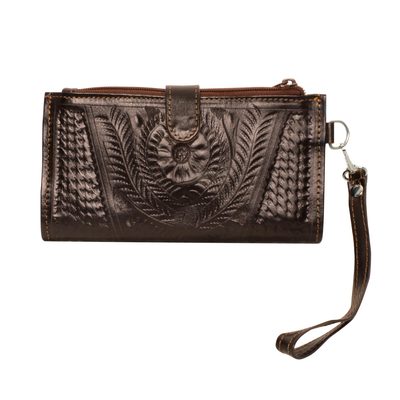 Tooled Leather Wristlet - Espresso