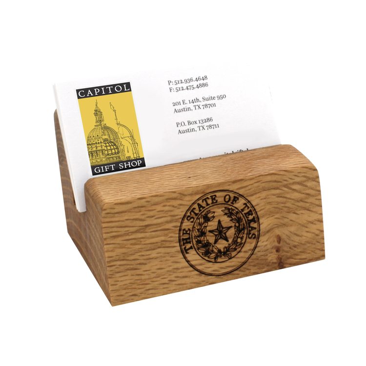 Texas State Seal Etched Capitol Wood Business Card Holder