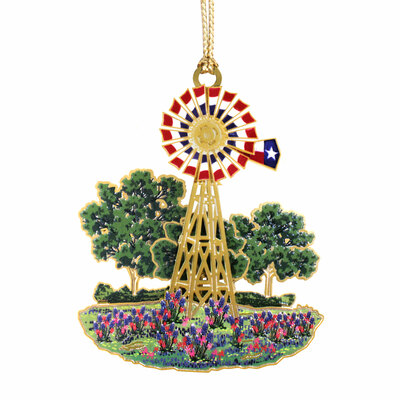 Texas Windmill and Wildflowers Ornament