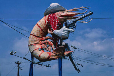 John Margolies Christie's Restaurant sign, cowboy shrimp, Houston, Texas, 1983