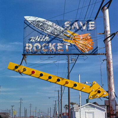 John Margolies Rocket Gas sign, Texas City, Texas, 1979