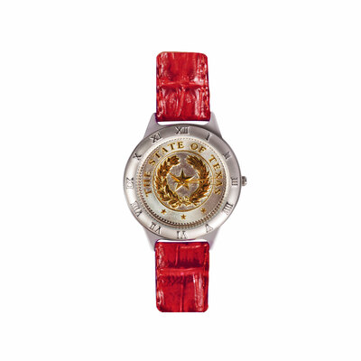 Texas State Seal Ladies Red Leather Watch - Small