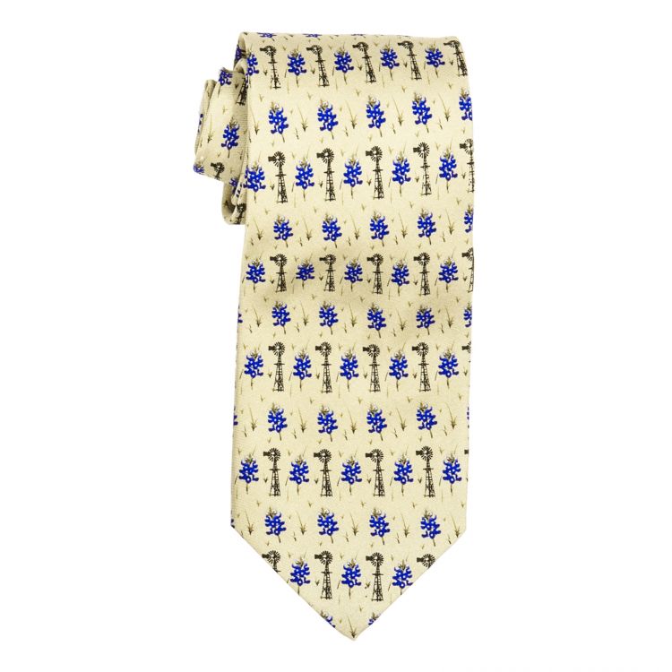 Bluebonnets and Windmills Silk Tie