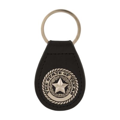 Texas State Seal Leather Keychain - Black