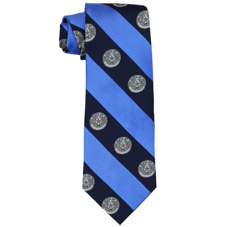 Texas State Seal Blue Striped Silk Tie