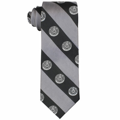 Texas State Seal Gray Striped Silk Tie