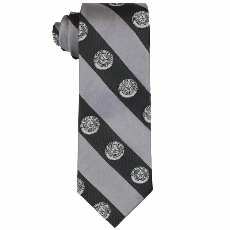 Texas State Seal Gray Striped Silk Tie