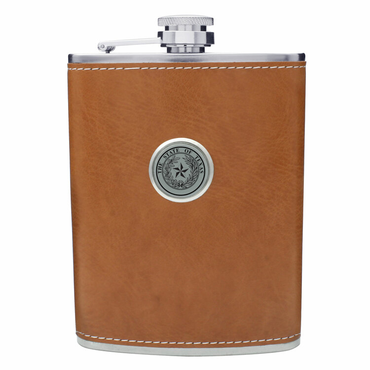 Texas State Seal Leather Flask