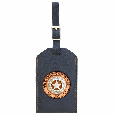 Lone Star Silver-Tone Navy Leather Luggage Tag
